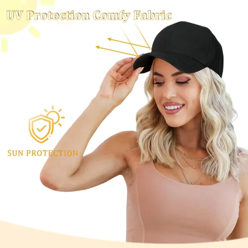 Vista 6 de Gorra de béisbol con extensiones de cabello, peluca ajustable, gorra rizada de 14 pulgadas, peluca sintética para mujer, rubio ceniza