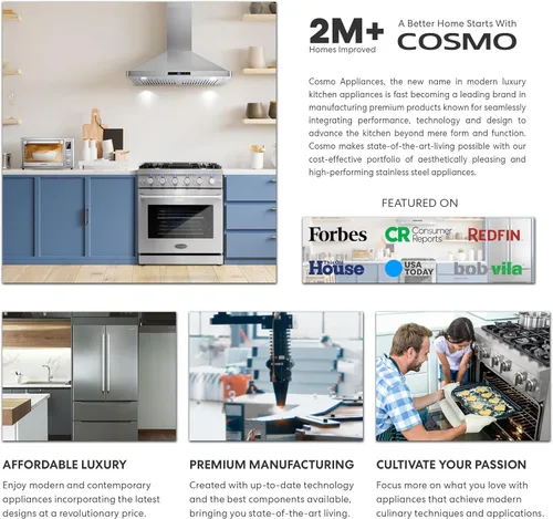 Vista 4 de COSMO COS-668WRCS75 30 in. Vista Collection 380 CFM Ducted Wall Mount Range Hood, Touch Controls, LED Lights, Stainless Steel