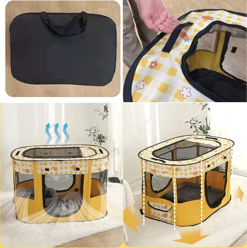Vista 5 de Corralito plegable para mascotas, corralito para gatos, corralito para cachorros para interiores (mediano, azul)