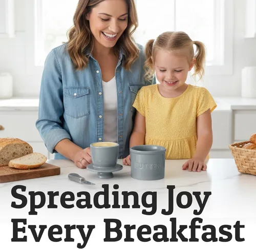 Vista 8 de Priority Chef Recipiente para Mantequilla con Tapa y Línea de Agua, Plato Francés de Cerámica para Mantequilla para Dejar en la Encimera, Gris Claro