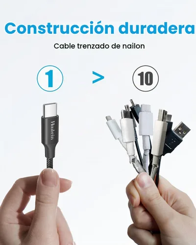 Vista 5 de Cable USB C de 10 pies, largo USB A a USB C de carga rápida, cable de carga Negro trenzado para iPhone 17 Air 16 15 Pro Max Plus, para Samsung