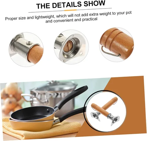 Vista 7 de HANABASS Sartén de nieve con mango de madera, sartén de acero inoxidable, olla japonesa, mango de repuesto universal, mango de utensilios de cocina