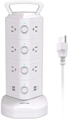 Vista 15 de JACKYLED Regleta protectora contra sobretensiones con cable de extensión de 6.5 pies, 6 puertos USB y 12 salidas de CA, estación de carga eléctrica