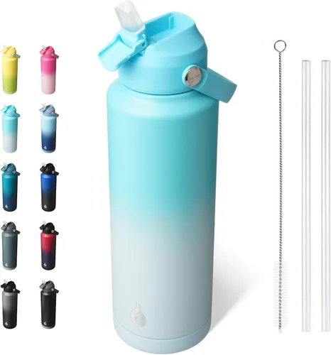 Vista 48 de BJPKPK - Botella de agua aislada con tapa de popote, termo grande de 40 onzas, botellas de agua de acero inoxidable libres de BPA a prueba de fugas