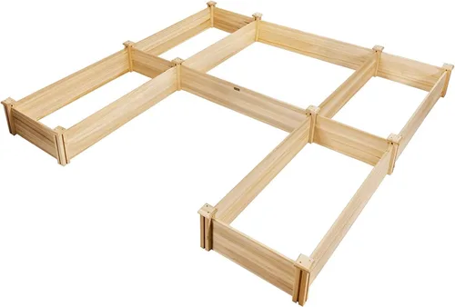 Vista 9 de GRAFFY - Camas de jardín elevadas de madera en forma de U al aire libre, caja de maceta elevada de madera, contenedor de jardín para flores