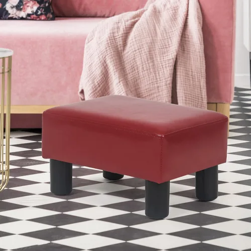 Vista 35 de Adeco 15.4" Small Footstool Ottoman for Footrest, Modern Rectangle Step Stool Extra Seating with Non-Skid Plastic Legs for Living Room, Couch, Brown