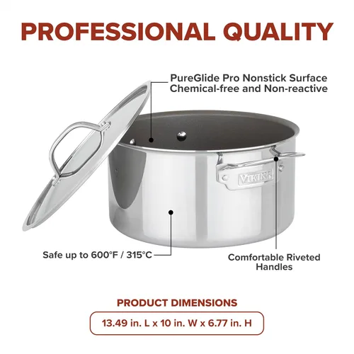 Vista 5 de Viking PureGlide Pro - Horno holandés antiadherente de 3 capas con tapa, fabricado sin PFAS, olla de inducción de 6 cuartos de galón, superficie