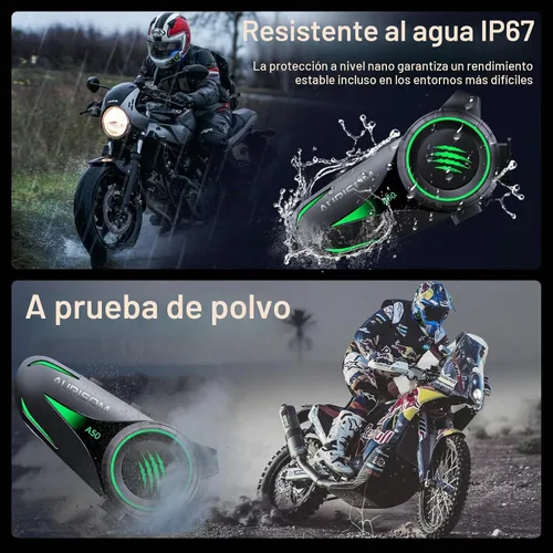 Vista 3 de Auriculares Bluetooth para casco de motocicleta, cancelación de ruido, altavoces inalámbricos para casco de 4 colores, luz LED, batería de 1200 mAh