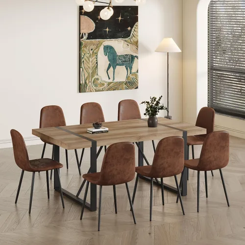 Vista 24 de Mesa de comedor de 55 pulgadas para 4-6, mesa de cocina de madera con patas de metal, mesa de comedor para 4-6 para el hogar, comedor, sala de estar