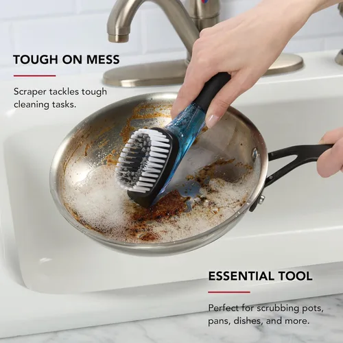 Vista 3 de KitchenAid Cepillo dispensador de jabón para fregadero con mango fácil de llenar, cerdas de nailon para una limpieza resistente, mango de agarre