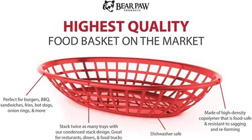 Vista 2 de Bear Paws - Cestas de comida - Cesta de plástico - Cestas de pan ovaladas - Cesta para servir - Cestas de restaurante - Bandeja de delicatessen
