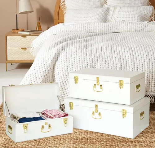 Vista 77 de Vixdonos Juego de 2 baúles decorativos de almacenamiento de caja de metal con asa (blanco con cierres de bronce)
