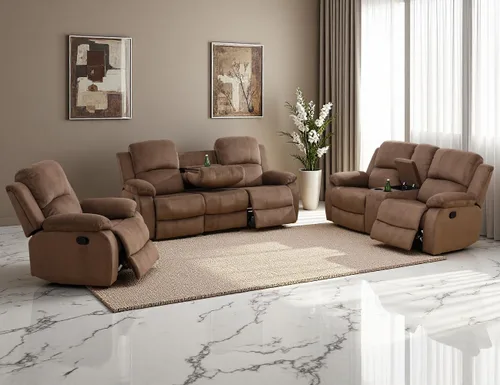 Vista 43 de Juego de sofá reclinable manual de cuero, juego de sofá reclinable negro, juego de muebles de sala de estar, sofá biplaza reclinable