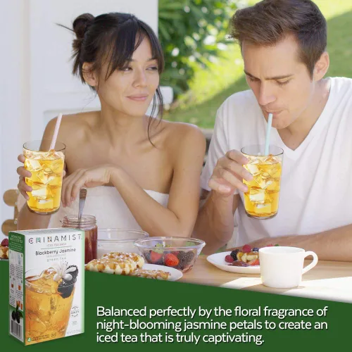 Vista 3 de Té helado de niebla china - Infusión de té verde de jazmín de mora - refrescante y delicioso - Cada bolsa de té rinde 1/2 galón - 4 bolsas.
