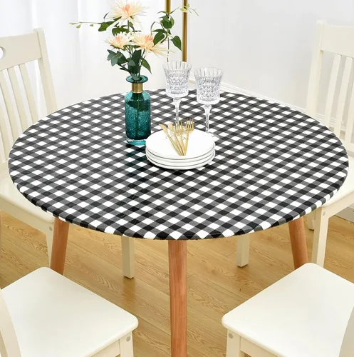 Vista 20 de Rally Home Goods Mantel redondo de vinilo ajustable para interiores y exteriores, respaldo de franela, borde elástico, funda de plástico impermeable