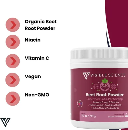 Vista 6 de Polvo de raíz de remolacha – Superalimento con antioxidantes, soporte de circulación y resistencia, 7.72 oz, 1 tarro