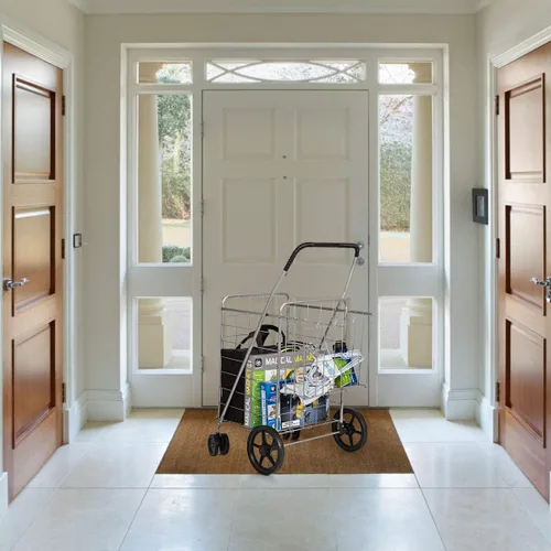 Vista 9 de Goplus Carrito de compras plegable jumbo con ruedas giratorias, carrito de comestibles plegable con ruedas con cesta doble, carrito de utilidad