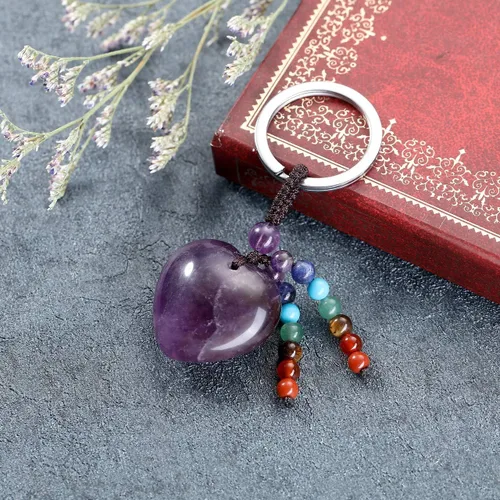 Vista 2 de MANIFO Llavero de cristal natural con piedras preciosas de 7 chakras, piedra curativa para mujer