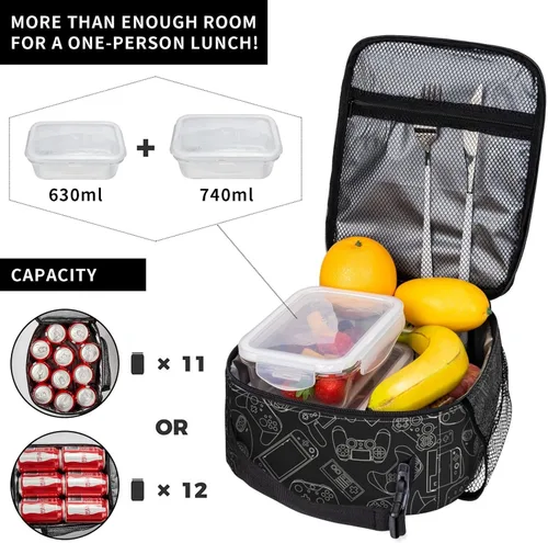 Vista 10 de Bolsa de almuerzo con joystick de juego verde, bolsa de almuerzo aislada, contenedor de comida para escuela, trabajo, picnic, viajes