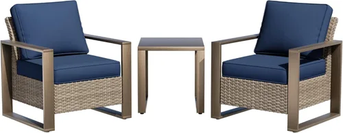 Vista 44 de Sofá de Mimbre Metálico para Patio de 75", Sofá Sillón de Ratán para Exteriores de 3 Asientos para Todo Tipo de Clima con Cojines Premium