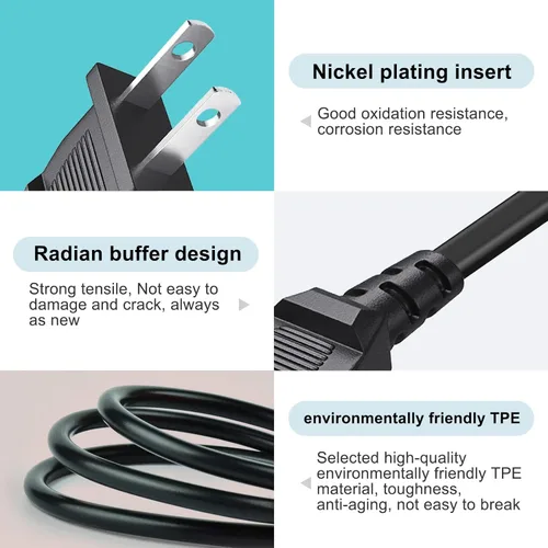 Vista 3 de Cable de alimentación de CA de 2 puntas Compatible con ONN. 100008736, JBL PartyBox 100 200 300 1000 310 710 1000 On-The-Go Bluetooth Speaker, JBL