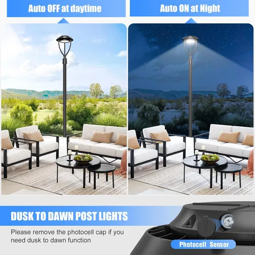Vista 3 de Luz LED de poste de 60 W con fotocélula del anochecer al amanecer, 8400Lm 5000K luces de poste al aire libre, IP65 impermeable al aire libre