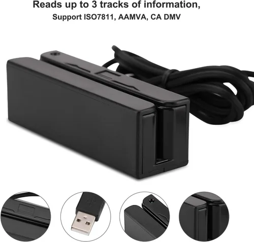 Vista 2 de MSR90 USB lector de tarjeta de crédito magnética 3 pistas Lector de mini tarjeta inteligente MSR605 MSR606 Deftun