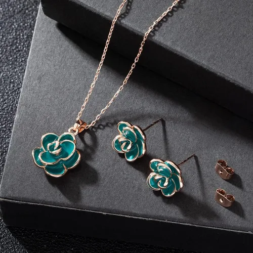 Vista 6 de EVEVIC - Juego de collar y pendientes para mujer chapado en oro de 18 quilates hipoalergénico