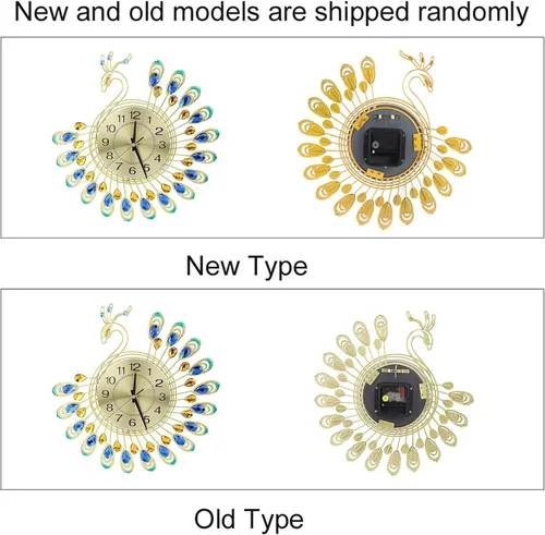 Vista 9 de Reloj de pared de pavo real, reloj de pared sin tictac, reloj de pared con forma de pavo real, moderno reloj de hierro 3D, reloj de pared de 14.6 x