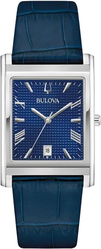 Bulova Men's Classic Sutton 3-Hand Calendar Quartz Leather Strap, Patterned Dial, Sapphire Crystal, 29 x 41mm Azul