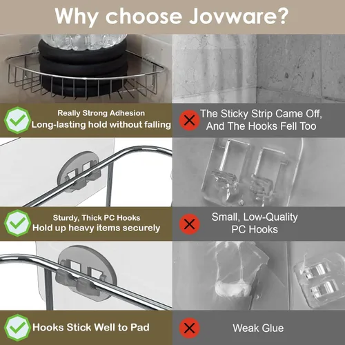 Vista 4 de Shower Caddy Adhesive Replacement Stickers, Shower Organizer Adhesive Replacement, Assorted Wire Hook 10 Pack