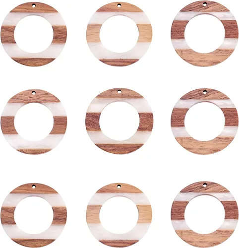 Vista 12 de FASHEWELRY 20 colgantes de madera de resina, dos tonos, corazón, resina, nuez, pendientes de madera para hacer joyas (marrón)