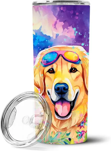 Vista 31 de Caroline's Treasures Siberian Husky Hippie Dawg - Vaso delgado de acero inoxidable al vacío de doble pared reutilizable, vaso aislado para café