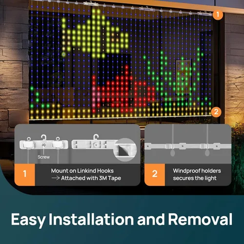 Vista 8 de Linkind Luces de cortina inteligentes: control de aplicación, pantalla GIF con patrón AI, funciona con Alexa Google Home, 400 luces LED que cambian