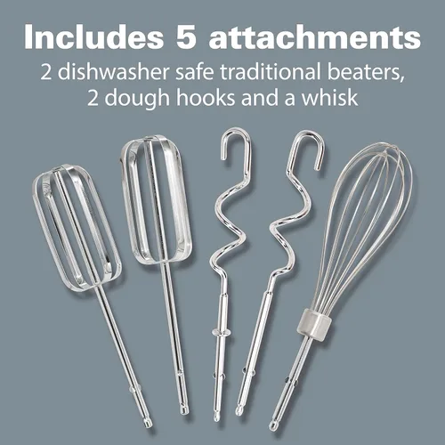 Vista 3 de Hamilton Beach Batidora eléctrica de mano de 6 velocidades con batidor, batidores tradicionales, ganchos para masa, estuche de almacenamiento a