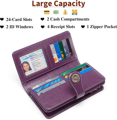 Vista 4 de SENDEFN - Carteras de cuero auténtico, para mujer, con tarjetero y bloqueo de interferencia de radiofrecuencia (RFID), de gran capacidad