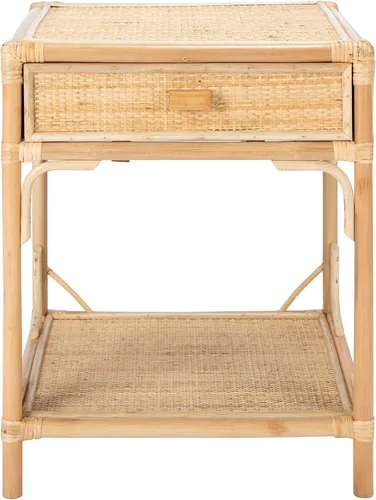 SAFAVIEH Home Collection - Mesita de noche natural Roya con cajón y estante, mesa de acento costera, marco estilo bambú y cajón de ratán (NST4005A)