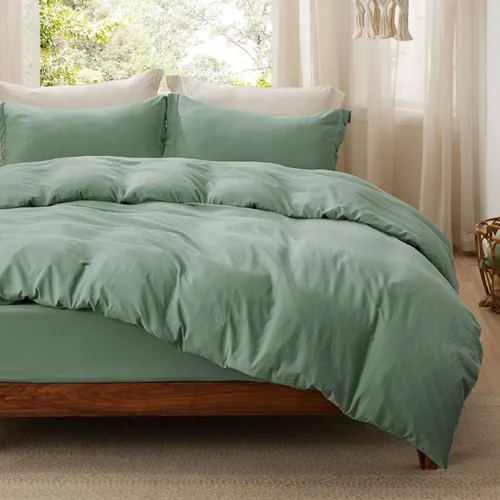 Vista 14 de Bedsure Funda de edredón de tamaño King, suave, prelavada, blanca, 3 piezas, 1 funda de edredón de 104 x 90 pulgadas con cierre de cremallera y 2