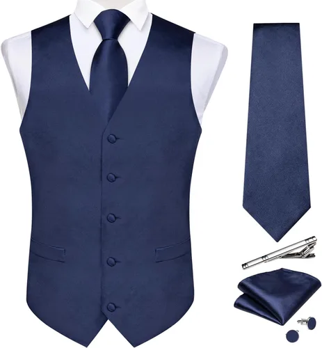 DiBanGu 5PCS Men's Suit Vest and Tie Set Business Formal Dress Waistcoat Solid Color Vest for Suit or Tuxedo Wedding Party