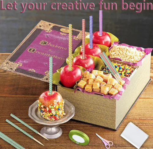 Vista 3 de Juego de 26+24 piezas de palitos para manzanas acarameladas, palitos para golosinas que incluyen 24 piezas de palitos de bambú para manzanas