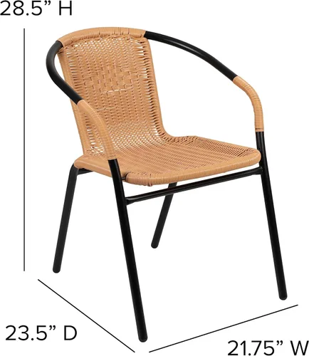 Vista 3 de Flash Furniture Lila Paquete de 2 Sillas Apilables de Ratán Beige para Restaurante Interior-Exterior