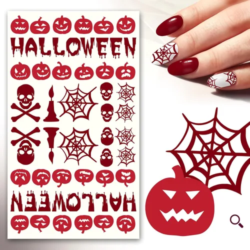 Vista 8 de FLONZNAIL - Calcomanías adhesivas para uñas (6 hojas) FLONZNAIL Bloody Splatter Nails Freeform Halloween Design Blood Murder Horror
