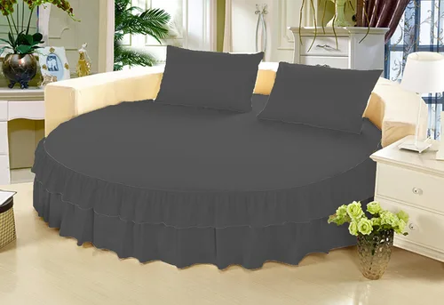 Vista 16 de Falda de cama – 1 pieza sólida de 21 pulgadas, con doble volante, caída a medida, para cama redonda, algodón puro de 800 hilos