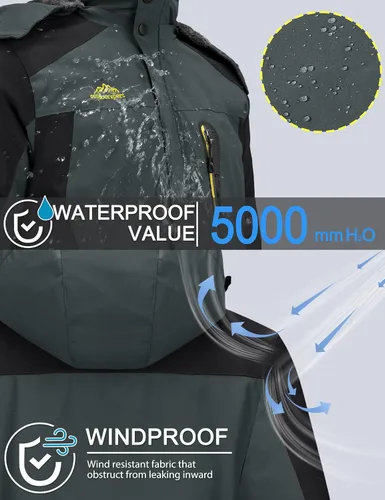 Vista 2 de TACVASEN Chaquetas de esquí para hombre, impermeables, resistentes al viento, senderismo, snowboard, forro polar con capucha