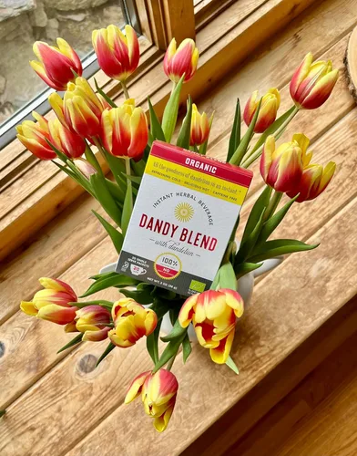 Vista 4 de 20 porciones individuales orgánicas de polvo de bebida herbal instantánea orgánica Dandy Blend con diente de león, caja de 2 oz