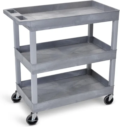 Tubstr Carrito utilitario de 3 estantes | Carrito de servicio resistente que soporta hasta 300 libras | Carrito de bañera con estantes profundos Gris