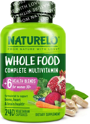 NATURELO Multivitamínico de Alimentos Integrales para Mujeres 50+ (Sin Hierro) con Vitaminas, Minerales y Extractos Orgánicos - Suplemento para