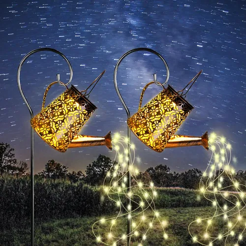 Luces solares para regadera de jardín con luces en cascada, paquete de 2 linternas colgantes al aire libre para decoración de jardín, regalos de