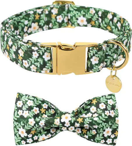 Vista 34 de Collar de perro del día de San Patricio con corbatín, collar de lazo de trébol de la suerte ajustable para perros hembras y niños, collar de perro