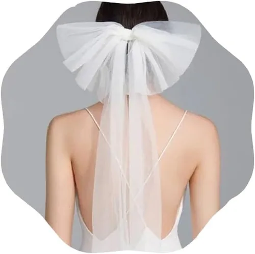 Cliory White Hair Bow Veil Bridal Hair Bow Veil Short Bridal Veil White Tulle Veil Bride Veil Clip Bachelorette Party Hair Veil Accessories for